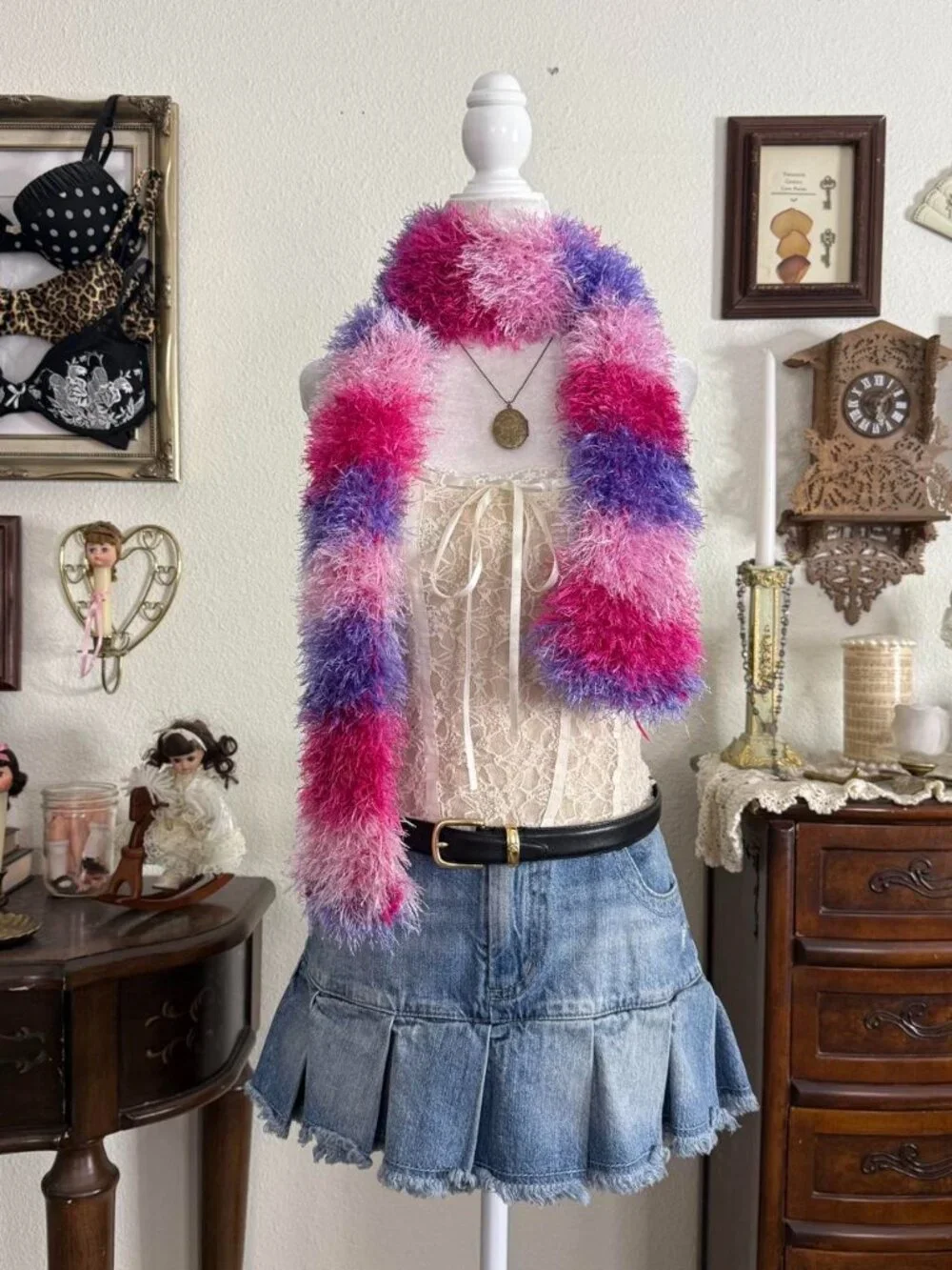 Y2K quirky funky fuzzy multicolored scarf